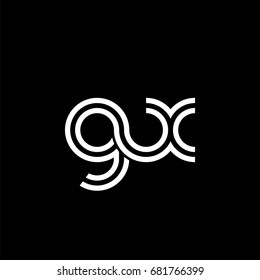 Initial lowercase letter gx, linked outline rounded logo, white color on black background