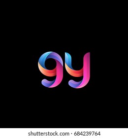 Initial lowercase letter gy, curve rounded logo, gradient vibrant colorful glossy colors on black background