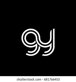 Initial lowercase letter gy, linked outline rounded logo, white color on black background