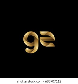 Initial lowercase letter gz, curve rounded logo, gradient glossy gold color on black background