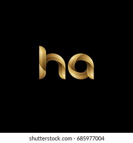 Initial lowercase letter ha, curve rounded logo, gradient glossy gold color on black background