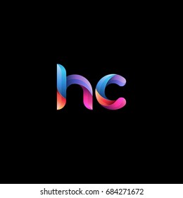 Initial lowercase letter hc, curve rounded logo, gradient vibrant colorful glossy colors on black background