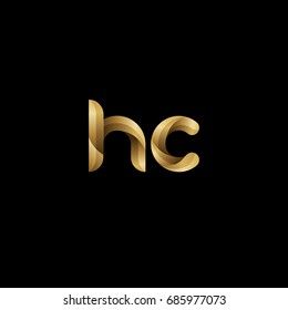 Initial lowercase letter hc, curve rounded logo, gradient glossy gold color on black background