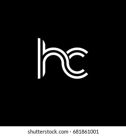 Initial lowercase letter hc, linked outline rounded logo, white color on black background