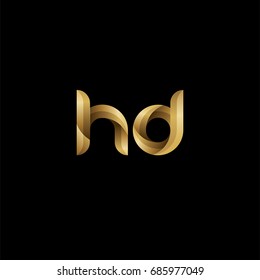Initial lowercase letter hd, curve rounded logo, gradient glossy gold color on black background