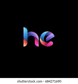 Initial lowercase letter he, curve rounded logo, gradient vibrant colorful glossy colors on black background