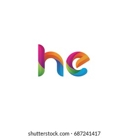 Initial lowercase letter he, curve rounded logo, gradient vibrant colorful glossy multicolor