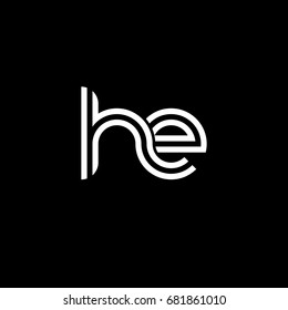 Initial lowercase letter he, linked outline rounded logo, white color on black background
