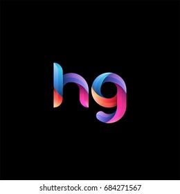 Ursprüngliche Kleinbuchstabe hg, abgerundete Kurve Logo, lebhafte Farbverlauf-Farben in glänzenden Farben auf schwarzem Hintergrund