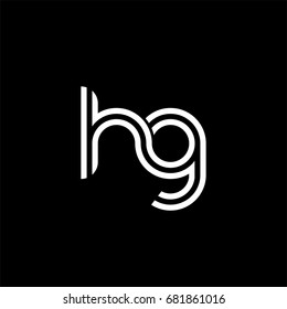 Initial lowercase letter hg, linked outline rounded logo, white color on black background