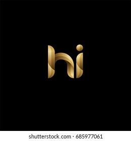 Initial lowercase letter hi, curve rounded logo, gradient glossy gold color on black background