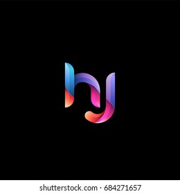Initial lowercase letter hj, curve rounded logo, gradient vibrant colorful glossy colors on black background