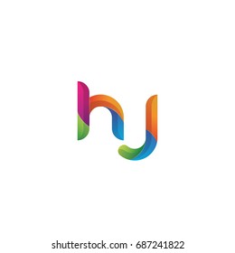 Initial lowercase letter hj, curve rounded logo, gradient vibrant colorful glossy multicolor