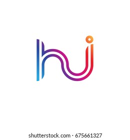 Initial lowercase letter hj, linked outline rounded logo, colorful vibrant colors