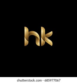 Initial lowercase letter hk, curve rounded logo, gradient glossy gold color on black background