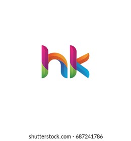 Initial lowercase letter hk, curve rounded logo, gradient vibrant colorful glossy multicolor
