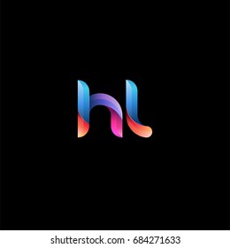 Initial lowercase letter hl, curve rounded logo, gradient vibrant colorful glossy colors on black background