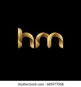 Initial lowercase letter hm, curve rounded logo, gradient glossy gold color on black background