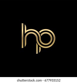 Initial lowercase letter hp, linked outline rounded logo, elegant golden color on black background