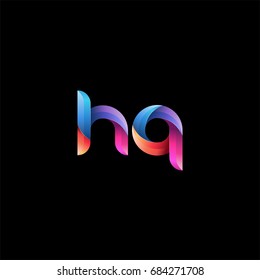 Initial lowercase letter hq, curve rounded logo, gradient vibrant colorful glossy colors on black background