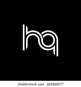 Initial lowercase letter hq, linked outline rounded logo, white color on black background
