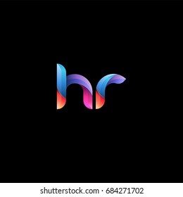 Initial lowercase letter hr, curve rounded logo, gradient vibrant colorful glossy colors on black background