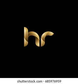 Initial lowercase letter hr, curve rounded logo, gradient glossy gold color on black background