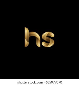Initial lowercase letter hs, curve rounded logo, gradient glossy gold color on black background