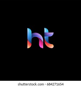 Initial lowercase letter ht, curve rounded logo, gradient vibrant colorful glossy colors on black background