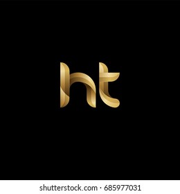 Initial lowercase letter ht, curve rounded logo, gradient glossy gold color on black background