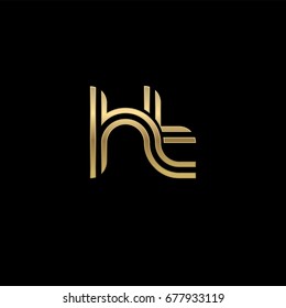 Initial lowercase letter ht, linked outline rounded logo, elegant golden color on black background