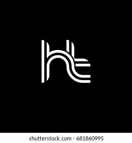 Initial lowercase letter ht, linked outline rounded logo, white color on black background