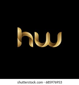Initial lowercase letter hw, curve rounded logo, gradient glossy gold color on black background