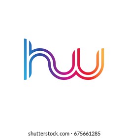 Initial lowercase letter hw, linked outline rounded logo, colorful vibrant colors