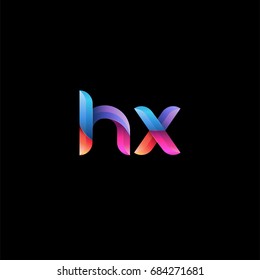 Initial lowercase letter hx, curve rounded logo, gradient vibrant colorful glossy colors on black background