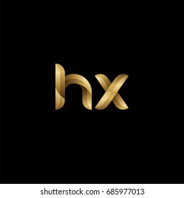 Initial lowercase letter hx, curve rounded logo, gradient glossy gold color on black background
