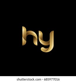Initial lowercase letter hy, curve rounded logo, gradient glossy gold color on black background