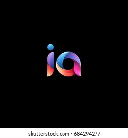 Initial lowercase letter ia, curve rounded logo, gradient vibrant colorful glossy colors on black background