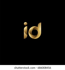 Initial lowercase letter id, curve rounded logo, gradient glossy gold color on black background