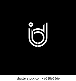 Initial lowercase letter id, linked outline rounded logo, white color on black background