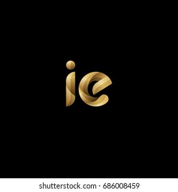 Initial lowercase letter ie, curve rounded logo, gradient glossy gold color on black background