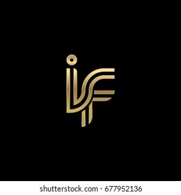 Initial lowercase letter if, linked outline rounded logo, elegant golden color on black background