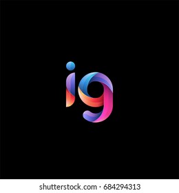 Initial lowercase letter ig, curve rounded logo, gradient vibrant colorful glossy colors on black background