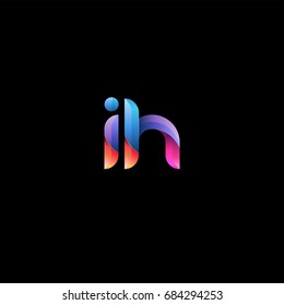 Initial lowercase letter ih, curve rounded logo, gradient vibrant colorful glossy colors on black background