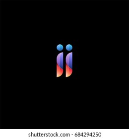 Initial lowercase letter ii, curve rounded logo, gradient vibrant colorful glossy colors on black background