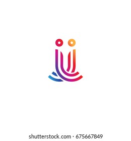 Initial lowercase letter ii, linked outline rounded logo, colorful vibrant colors
