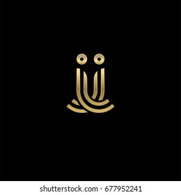 Initial lowercase letter ii, linked outline rounded logo, elegant golden color on black background