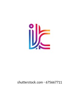 Initial lowercase letter ik, linked outline rounded logo, colorful vibrant colors