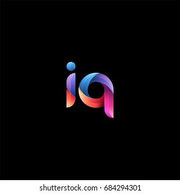 Initial lowercase letter iq, curve rounded logo, gradient vibrant colorful glossy colors on black background