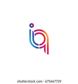 Initial lowercase letter iq, linked outline rounded logo, colorful vibrant colors